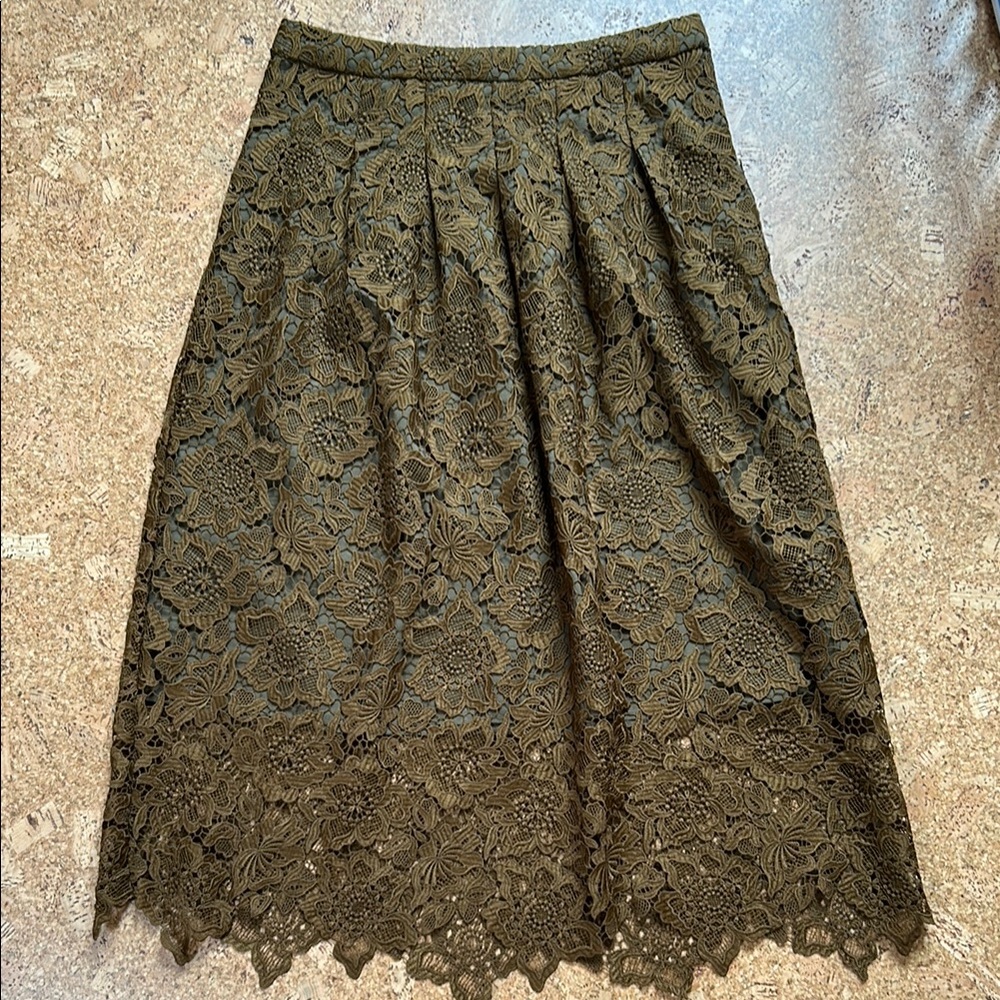 Garnett Hill Olive Green Lace A-Line Skirt